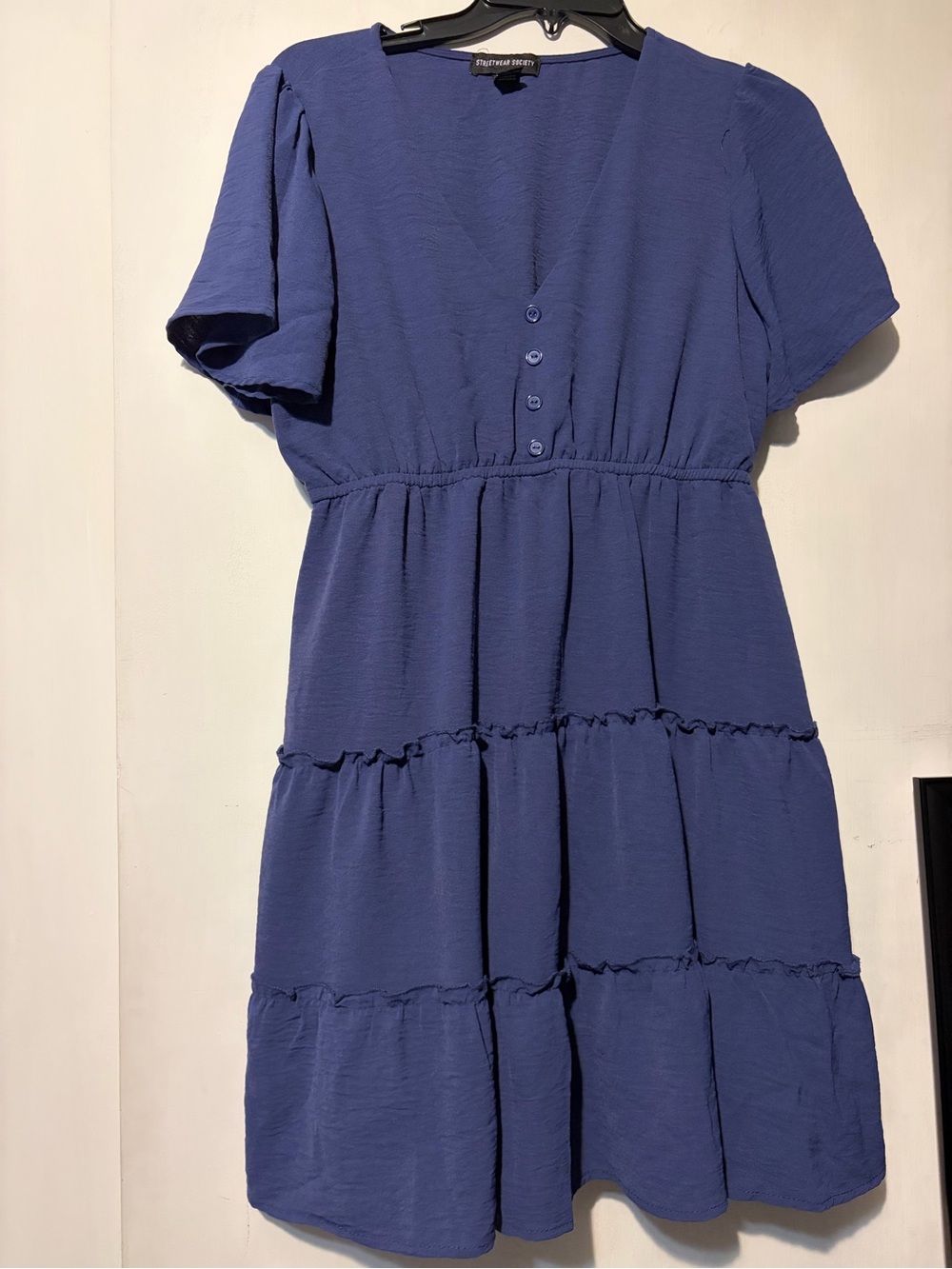 Blue Tiered V-Neck Midi Dress